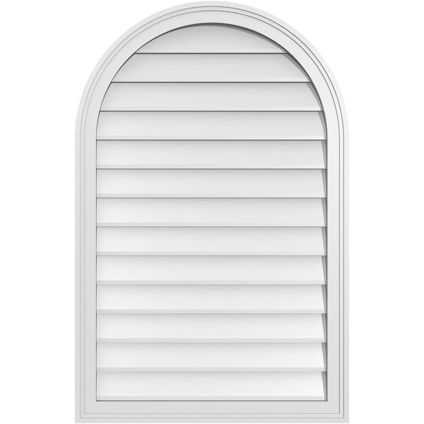 Ekena Millwork Round Top Surface Mount PVC Gable Vent w/ 2"W x 1-1/2"P Brickmould Frame, 26"W x 40"H - GVPRT26X4002SN