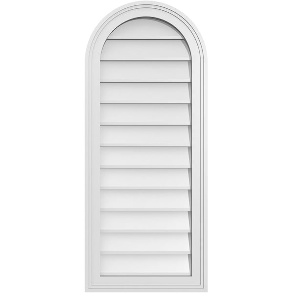 Ekena Millwork Round Top Surface Mount PVC Gable Vent w/ 2"W x 1-1/2"P Brickmould Frame, 16"W x 38"H - GVPRT16X3802SN
