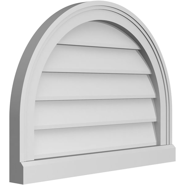 Ekena Millwork Round Top Surface Mount PVC Gable Vent w/ 2"W x 2"P Brickmould Sill Frame, 24"W x 18"H - GVPRT24X1803SN