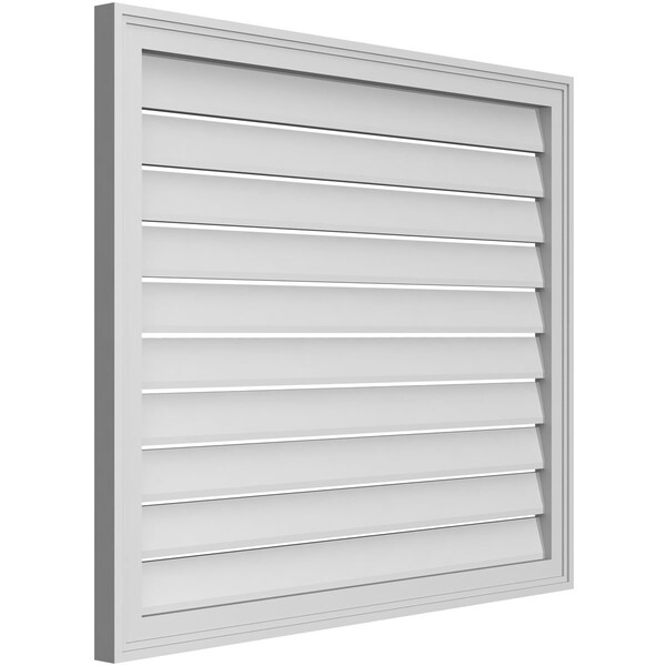 Ekena Millwork Vertical Surface Mount PVC Gable Vent: Functional, w/ 2"W x 1-1/2"P Brickmould Frame, 38"W x 32"H - GVPVE38X3202SF