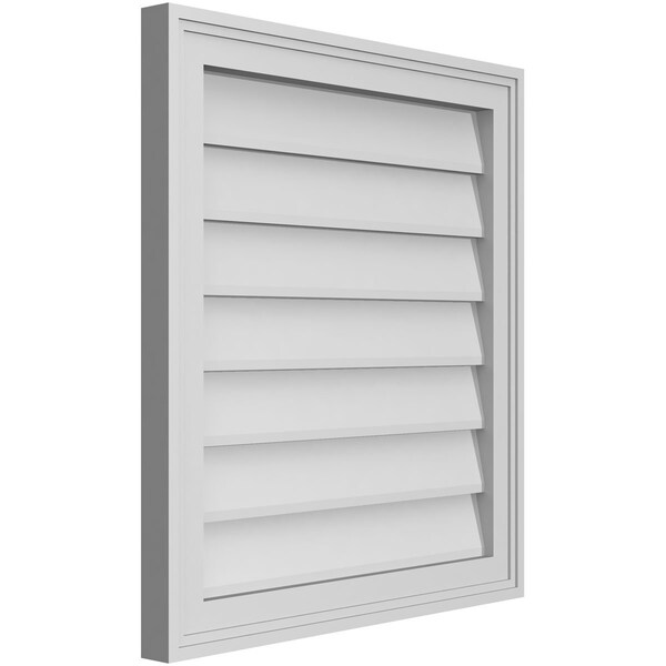 Ekena Millwork Vertical Surface Mount PVC Gable Vnt: Non-Functional, w/2"W x 1-1/2"H, Brickmould Frame, 22"W x 24"H - GVPVE22X2402SN