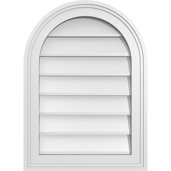 Ekena Millwork Round Top Surface Mount PVC Gable Vent w/ 2"W x 1-1/2"P Brickmould Frame, 16"W x 22"H - GVPRT16X2202SN