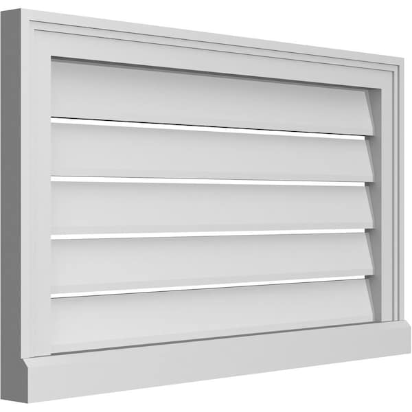 Ekena Millwork Vertical Surface Mount PVC Gable Vent: Functional, w/ 2"W x 2"P Brickmould Sill Frame, 30"W x 18"H - GVPVE30X1803SF