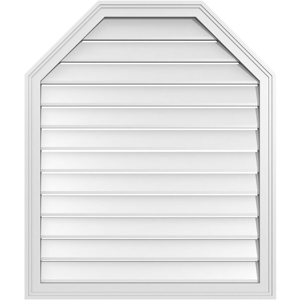 Ekena Millwork Octagonal Top Surface Mount PVC Gable Vent w/ 2"W x 1-1/2"P Brickmould Frame, 32"W x 38"H - GVPOT32X3802SF
