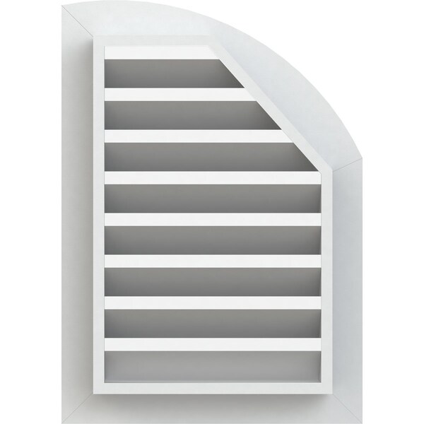 Ekena Millwork Quarter Round Top Left Functional, PVC Gable Vent w/ 1" x 4" Flat Trim Frame, 15"W x 32"H - GVPQL15X3201FUN