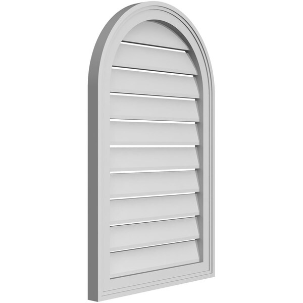 Ekena Millwork Round Top Surface Mount PVC Gable Vent: Functional, w/ 2"W x 1-1/2"P Brickmould Frame, 20"W x 32"H - GVPRT20X3202SF