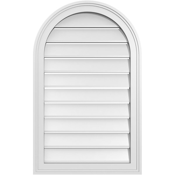 Ekena Millwork Round Top Surface Mount PVC Gable Vent: Functional, w/ 2"W x 1-1/2"P Brickmould Frame, 20"W x 32"H - GVPRT20X3202SF