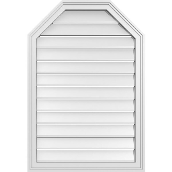 Ekena Millwork Octagonal Top Surface Mount PVC Gable Vent w/ 2"W x 1-1/2"P Brickmould Frame, 26"W x 38"H - GVPOT26X3802SF