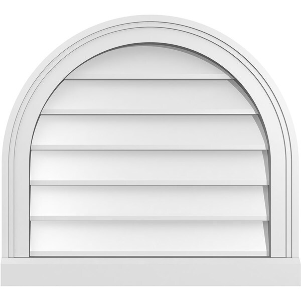 Ekena Millwork Round Top Surface Mount PVC Gable Vent w/ 2"W x 2"P Brickmould Sill Frame, 22"W x 20"H - GVPRT22X2003SN