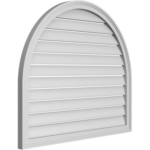 Ekena Millwork Round Top Surface Mount PVC Gable Vent: Functional, w/ 2"W x 1-1/2"P Brickmould Frame, 40"W x 34"H - GVPRT40X3402SF