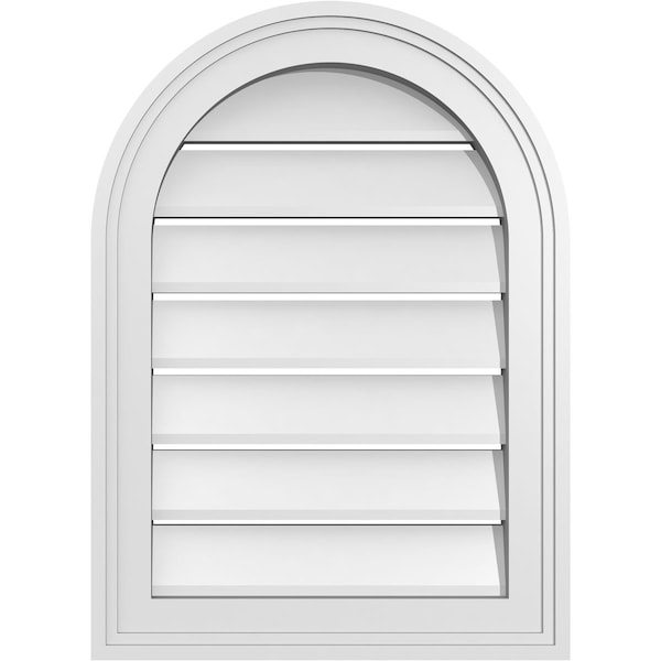 Ekena Millwork Round Top Surface Mount PVC Gable Vent: Functional, w/ 2"W x 1-1/2"P Brickmould Frame, 16"W x 22"H - GVPRT16X2202SF