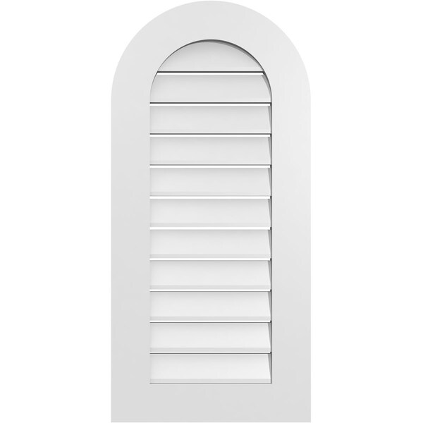 Ekena Millwork Round Top Surface Mount PVC Gable Vent: Functional, w/ 3-1/2"W x 1"P Standard Frame, 18"W x 38"H - GVPRT18X3801SF