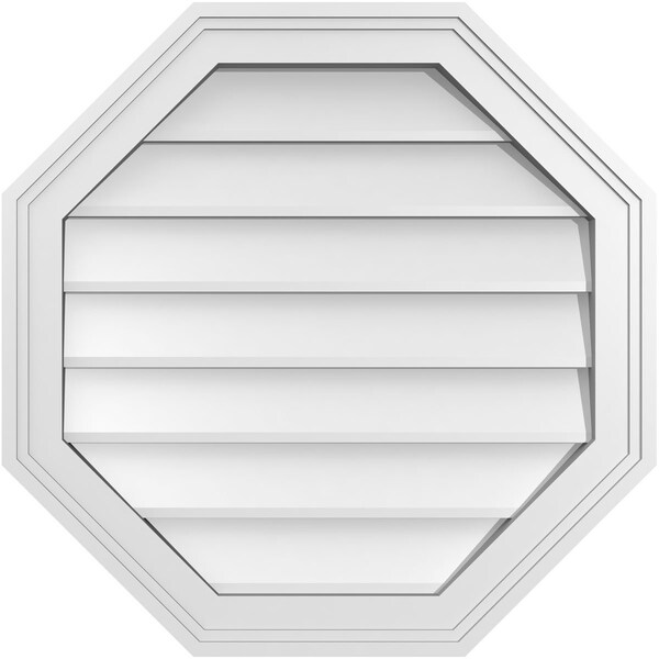 Ekena Millwork Octagonal Surface Mount PVC Gable Vent w/ 2"W x 1-1/2"P Brickmould Frame, 22"W x 22"H - GVPOC22X2202SN