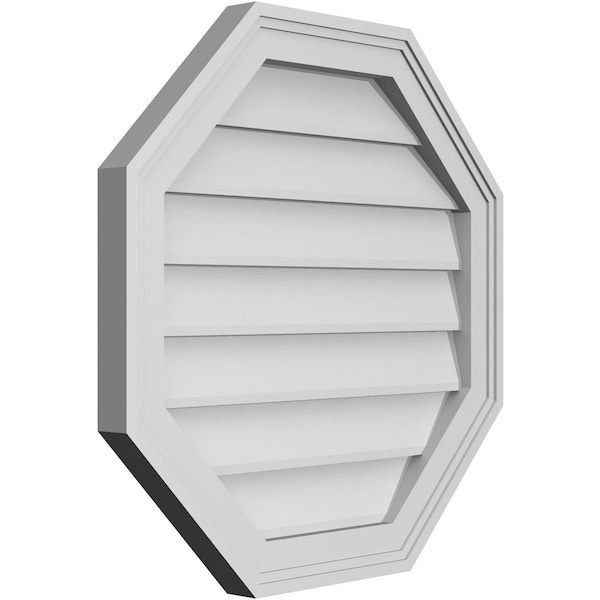 Ekena Millwork Octagonal Surface Mount PVC Gable Vent w/ 2"W x 1-1/2"P Brickmould Frame, 22"W x 22"H - GVPOC22X2202SN