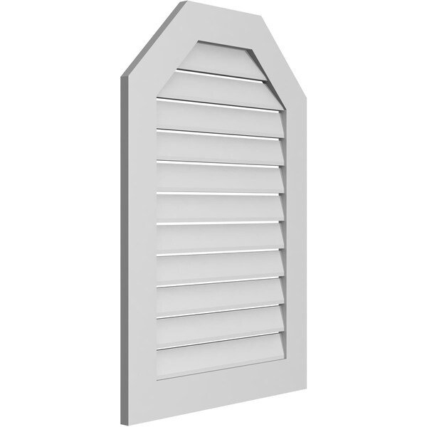 Ekena Millwork Octagonal Top Surface Mount PVC Gable Vent: Functional, w/ 3-1/2"W x 1"P Standard Frame, 26"W x 38"H - GVPOT26X3801SF