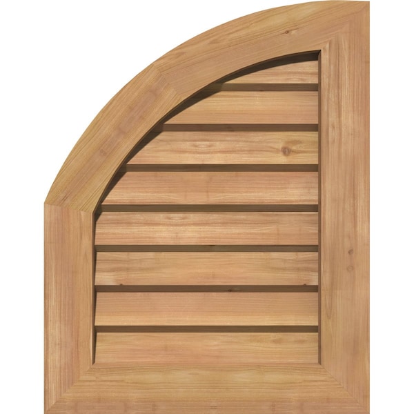 Ekena Millwork Quarter Round Top Left Western Red Cedar Gable Vent w/Decorative Face Frame, 12"W x 22"H - GVWQL12X2202SDUWR
