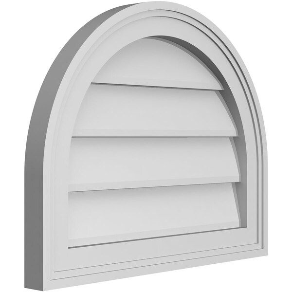 Ekena Millwork Round Top Surface Mount PVC Gable Vent w/ 2"W x 1-1/2"P Brickmould Frame, 20"W x 16"H - GVPRT20X1602SN