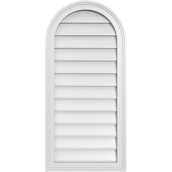 Ekena Millwork Round Top Surface Mount PVC Gable Vent w/ 2"W x 1-1/2"P Brickmould Frame, 18"W x 38"H - GVPRT18X3802SN