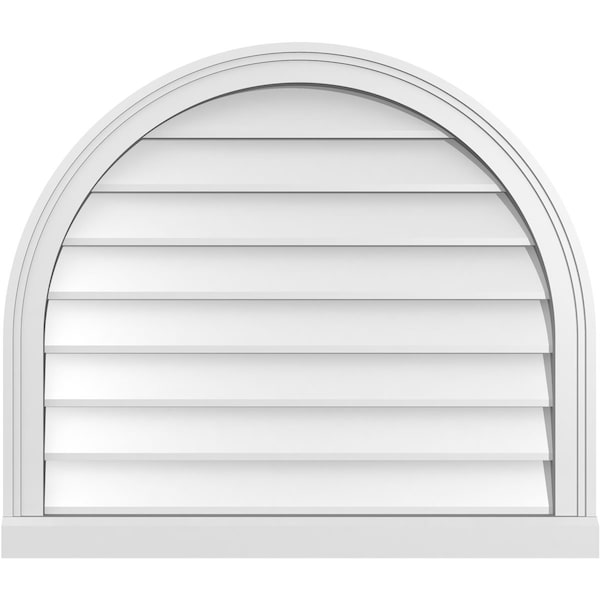 Ekena Millwork Round Top Surface Mount PVC Gable Vent w/ 2"W x 2"P Brickmould Sill Frame, 30"W x 26"H - GVPRT30X2603SN