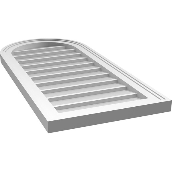 Ekena Millwork Round Top Surface Mount PVC Gable Vent w/ 2"W x 1-1/2"P Brickmould Frame, 16"W x 34"H - GVPRT16X3402SN