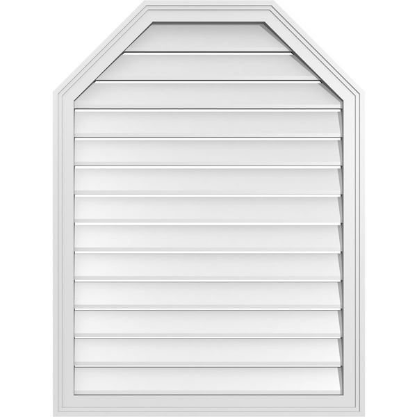 Ekena Millwork Octagonal Top Surface Mount PVC Gable Vent w/ 2"W x 1-1/2"P Brickmould Frame, 30"W x 40"H - GVPOT30X4002SF