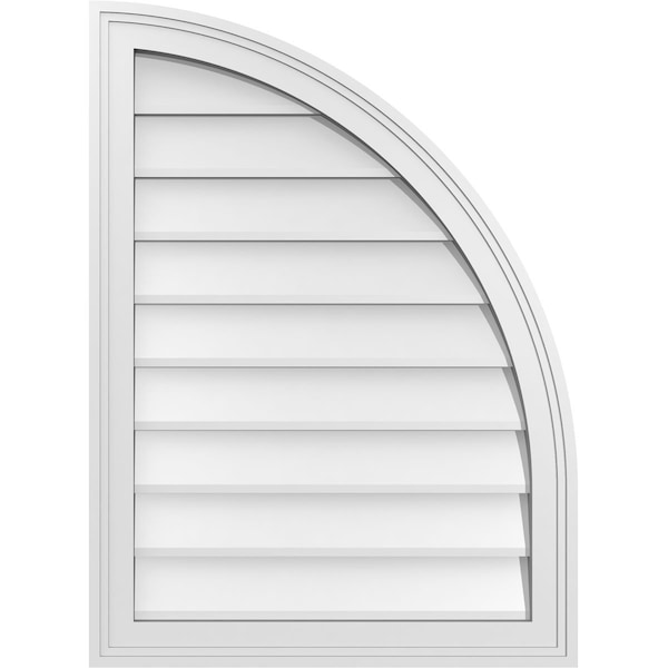 Ekena Millwork Quarter Round Top Right Surface Mount PVC Gable Vent w/ 2"W x 2"P Brickmould Sill Frame, 22"W x 30"H - GVPQR22X3003SN