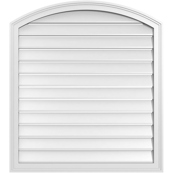 Ekena Millwork Arch Top Surface Mount PVC Gable Vent: Non-Functional, w/2"W x 1-1/2"P Brickmould Frame, 34"W x 36"H - GVPAR34X3602SN