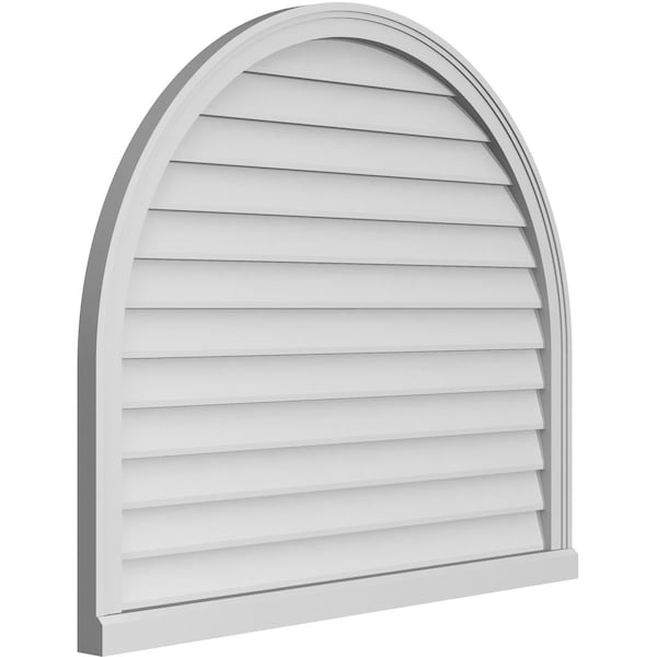 Ekena Millwork Round Top Surface Mount PVC Gable Vent w/ 2"W x 2"P Brickmould Sill Frame, 42"W x 36"H - GVPRT42X3603SN