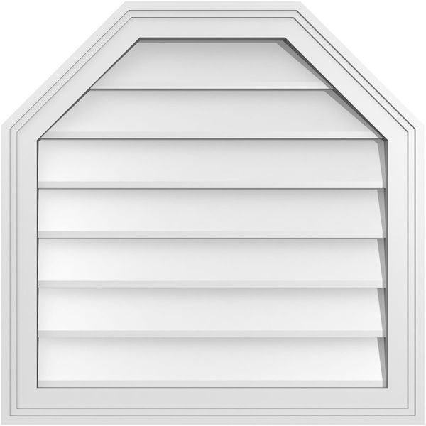 Ekena Millwork Octagonal Top Surface Mount PVC Gable Vent w/ 2"W x 1-1/2"P Brickmould Frame, 24"W x 24"H - GVPOT24X2402SN