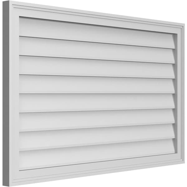 Ekena Millwork Vertical Surface Mount PVC Gable Vnt: Non-Functional, w/2"W x 1-1/2"H, Brickmould Frame, 42"W x 26"H - GVPVE42X2602SN