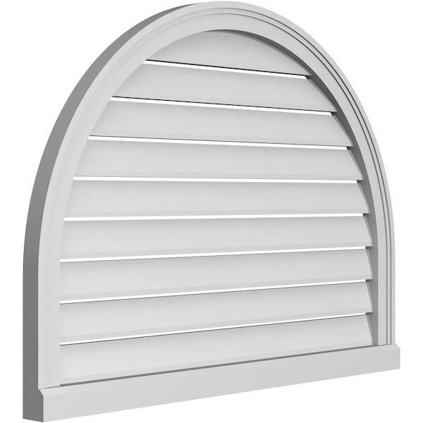 Ekena Millwork Round Top Surface Mount PVC Gable Vent: Functional, w/ 2"W x 2"P Brickmould Sill Frame, 38"W x 28"H - GVPRT38X2803SF