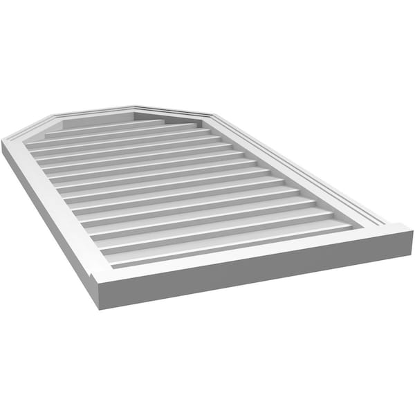 Ekena Millwork Octagonal Top Surface Mount PVC Gable Vent w/ 2"W x 2"P Brickmould Sill Frame, 24"W x 42"H - GVPOT24X4203SN