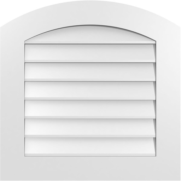 Ekena Millwork Arch Top Surface Mount PVC Gable Vent: Functional, w/ 3-1/2"W x 1"P Standard Frame, 26"W x 26"H - GVPAR26X2601SF