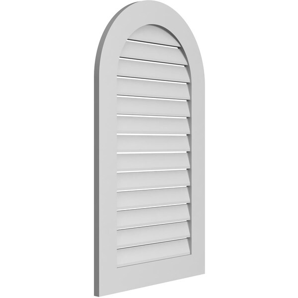 Ekena Millwork Round Top Surface Mount PVC Gable Vent: Functional, w/ 3-1/2"W x 1"P Standard Frame, 24"W x 42"H - GVPRT24X4201SF