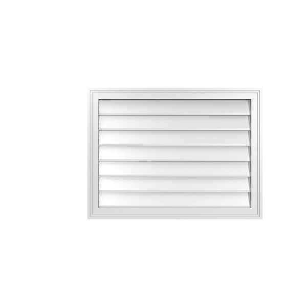 Ekena Millwork Vertical Surface Mount PVC Gable Vnt: Non-Functional, w/2"W x 1-1/2"H, Brickmould Frame, 32"W x 24"H - GVPVE32X2402SN