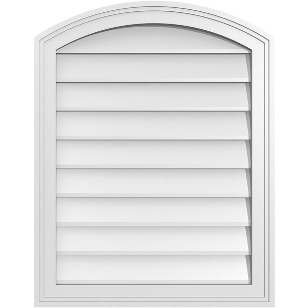 Ekena Millwork Arch Top Surface Mount PVC Gable Vent: Functional, w/ 2"W x 1-1/2"P Brickmould Frame, 22"W x 28"H - GVPAR22X2802SF