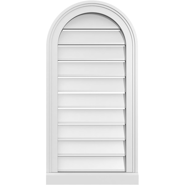 Ekena Millwork Round Top Surface Mount PVC Gable Vent: Functional, w/ 2"W x 2"P Brickmould Sill Frame, 16"W x 32"H - GVPRT16X3203SF