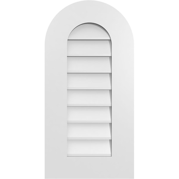 Ekena Millwork Round Top Surface Mount PVC Gable Vent: Non-Functional, w/ 3-1/2"W x 1"P Standard Frame, 14"W x 28"H - GVPRT14X2801SN