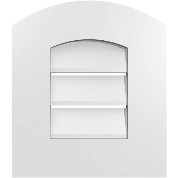 Ekena Millwork Arch Top Surface Mount PVC Gable Vent: Non-Functional, w/ 3-1/2"W x 1"P Standard Frame, 14"W x 14"H - GVPAR14X1401SN