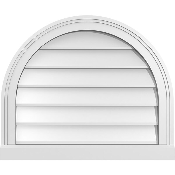 Ekena Millwork Round Top Surface Mount PVC Gable Vent w/ 2"W x 2"P Brickmould Sill Frame, 24"W x 20"H - GVPRT24X2003SN