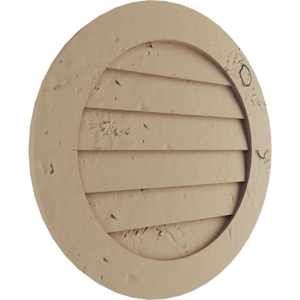 Ekena Millwork Timberthane Knotty Pine Round Faux Wood Non-Functional Gable Vent, Primed Tan, 18"W x 18"H - GVURRO18DKPPR