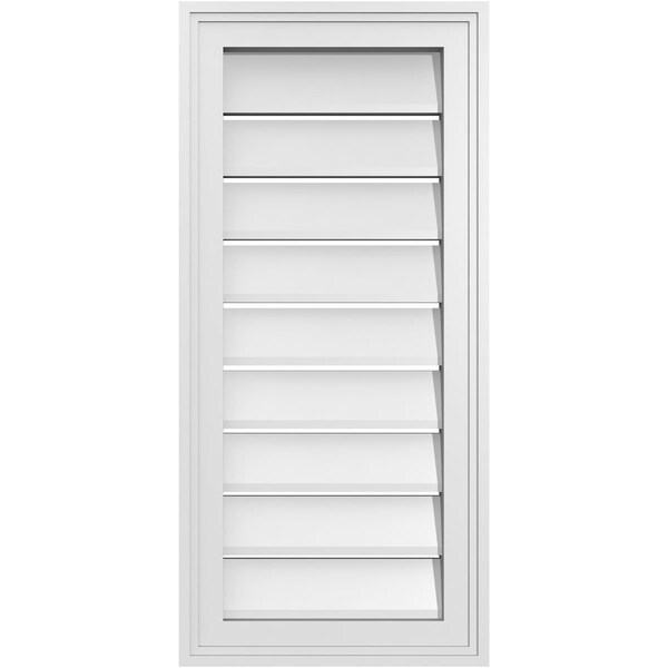 Ekena Millwork Vertical Surface Mount PVC Gable Vent: Functional, w/ 2"W x 1-1/2"P Brickmould Frame, 14"W x 30"H - GVPVE14X3002SF