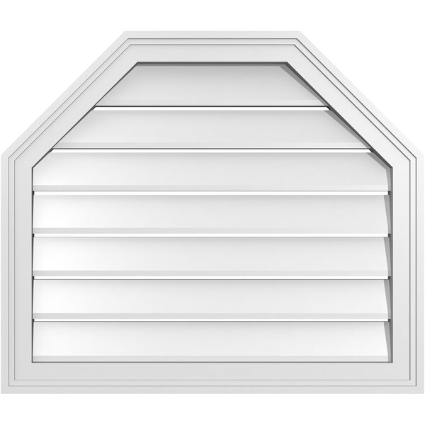 Ekena Millwork Octagonal Top Surface Mount PVC Gable Vent w/ 2"W x 1-1/2"P Brickmould Frame, 28"W x 24"H - GVPOT28X2402SF