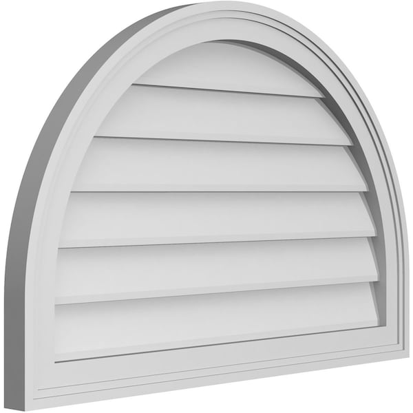 Ekena Millwork Round Top Surface Mount PVC Gable Vent w/ 2"W x 1-1/2"P Brickmould Frame, 30"W x 20"H - GVPRT30X2002SN