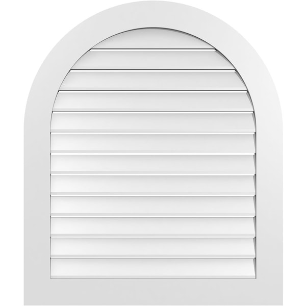 Ekena Millwork Round Top Surface Mount PVC Gable Vent: Functional, w/ 3-1/2"W x 1"P Standard Frame, 34"W x 40"H - GVPRT34X4001SF