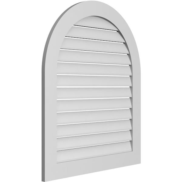 Ekena Millwork Round Top Surface Mount PVC Gable Vent: Functional, w/ 3-1/2"W x 1"P Standard Frame, 34"W x 40"H - GVPRT34X4001SF