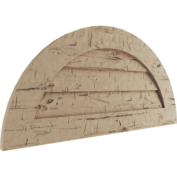 Ekena Millwork Timberthane Hand Hewn Half Round Faux Wood Non-Functional Gable Vent, Primed Tan, 30"W x 15"H - GVURHR30X15DHHPR
