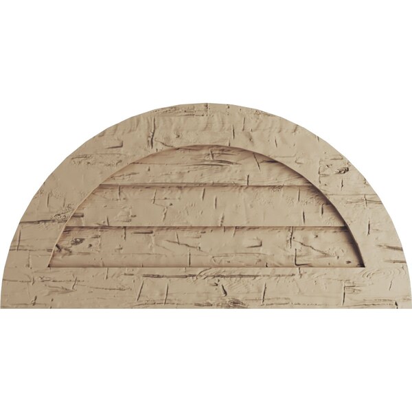 Ekena Millwork Timberthane Hand Hewn Half Round Faux Wood Non-Functional Gable Vent, Primed Tan, 30"W x 15"H - GVURHR30X15DHHPR