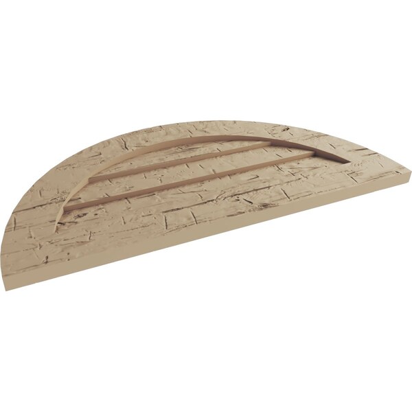 Ekena Millwork Timberthane Hand Hewn Half Round Faux Wood Non-Functional Gable Vent, Primed Tan, 30"W x 15"H - GVURHR30X15DHHPR