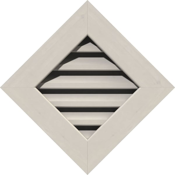 Ekena Millwork Diamond Gable Vent Primed, Functional, Pine Gable Vent w/ 1" x 4" Flat Trim Frame, 14"W x 14"H - GVWDI14X1401SFPPI